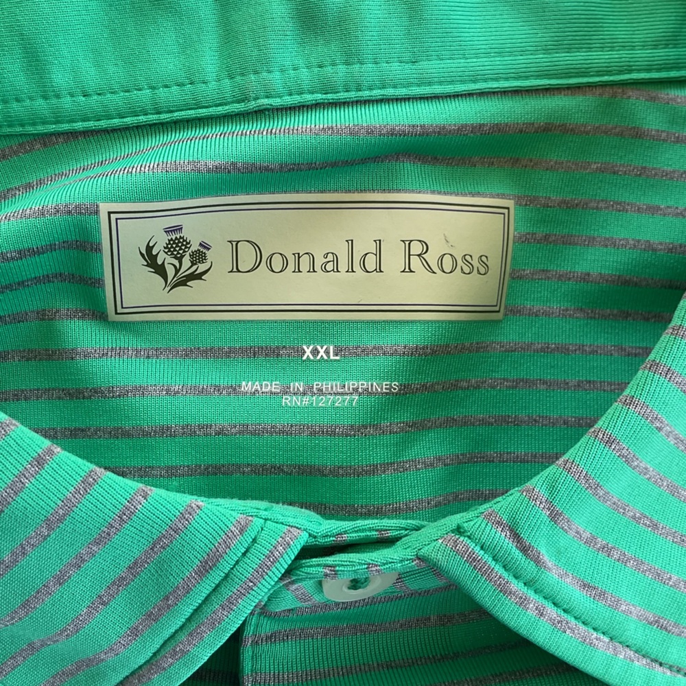 Donald Ross Polo Shirt Mens XXL Golf Performance Green Grey Striped Size XXL - Picture 2 of 3